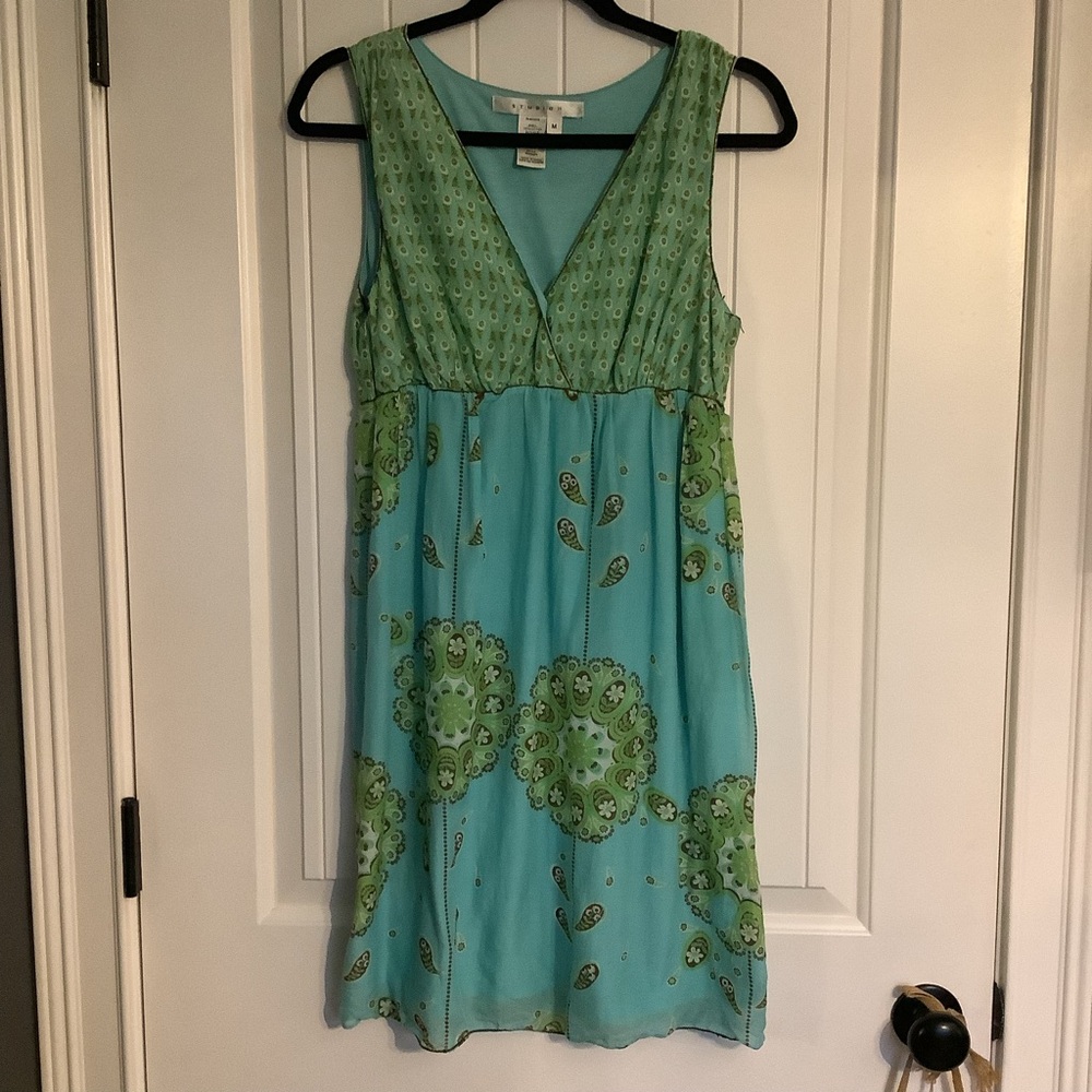 Studio M Aqua and Lime Patterned Mini Dress
